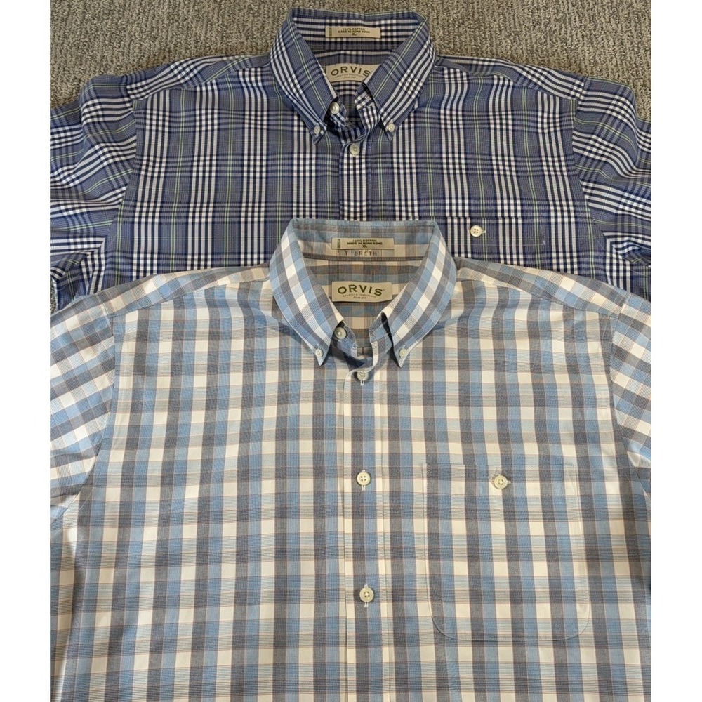 Lot Of 2 ORVIS XL Plaid Check Button Up Shirts Front Pocket Long Sleeves‎ EUC